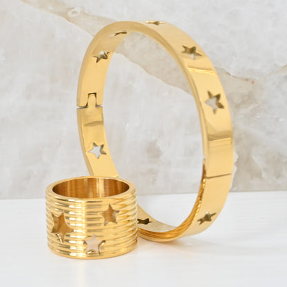 Pulsera Celeste Bundle | Brazalete Bangle en Titanium Steel Gold Plated