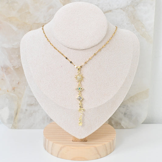 Collar Amara | Collar Tassel con Sol, Evil Eye y Estrella en Stainless Steel