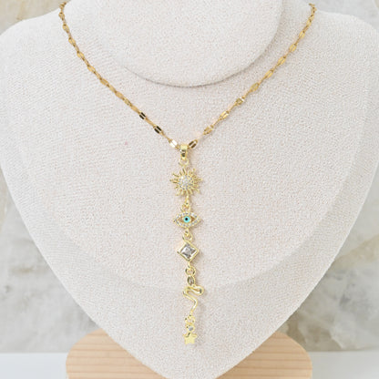 Collar Amara | Collar Tassel con Sol, Evil Eye y Estrella en Stainless Steel