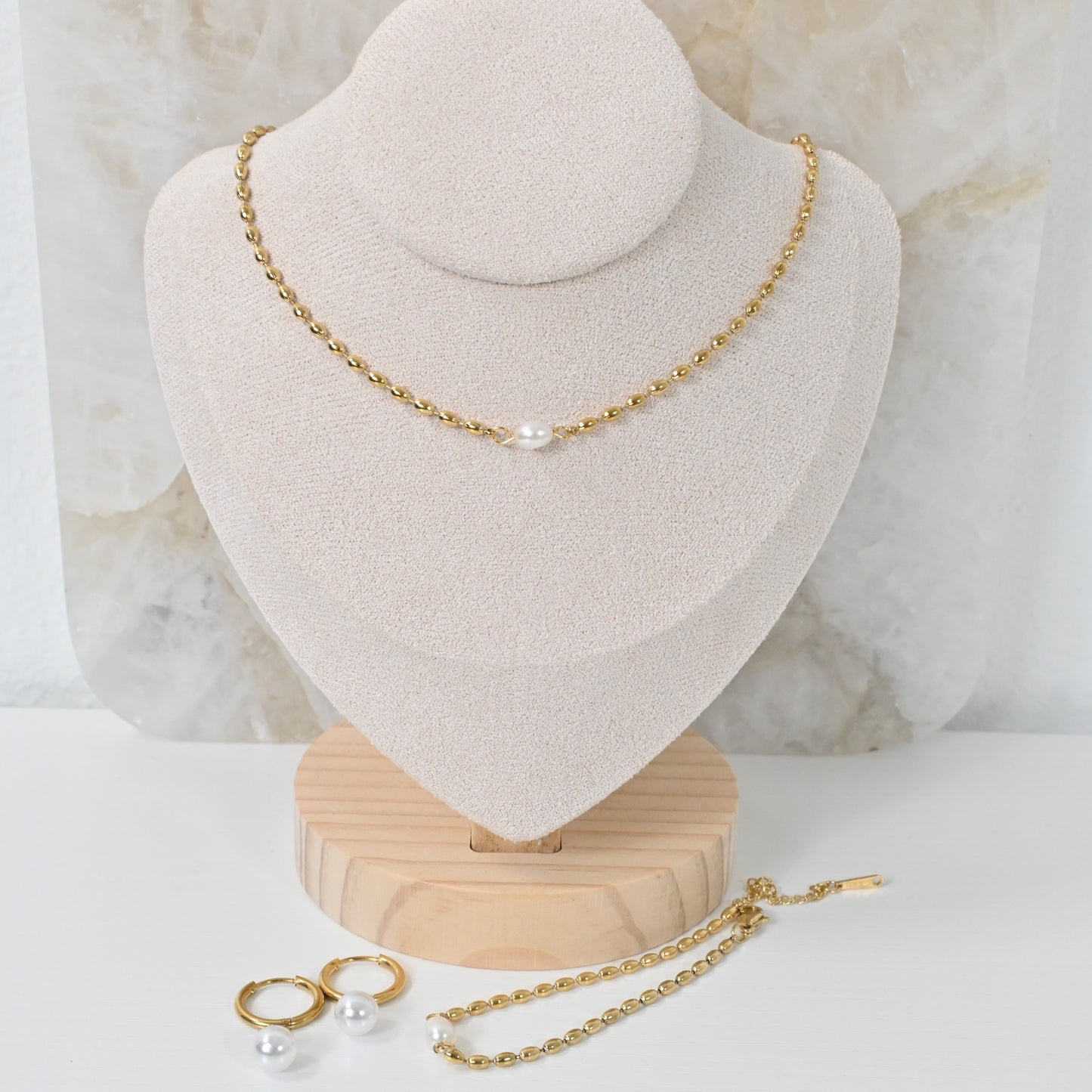 Set Bianca | Collar, Pulsera y Pantallas con Perla