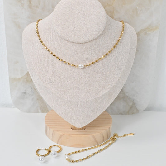 Bundle Set Bianca | Collar, Pulsera y Pantallas con Perla