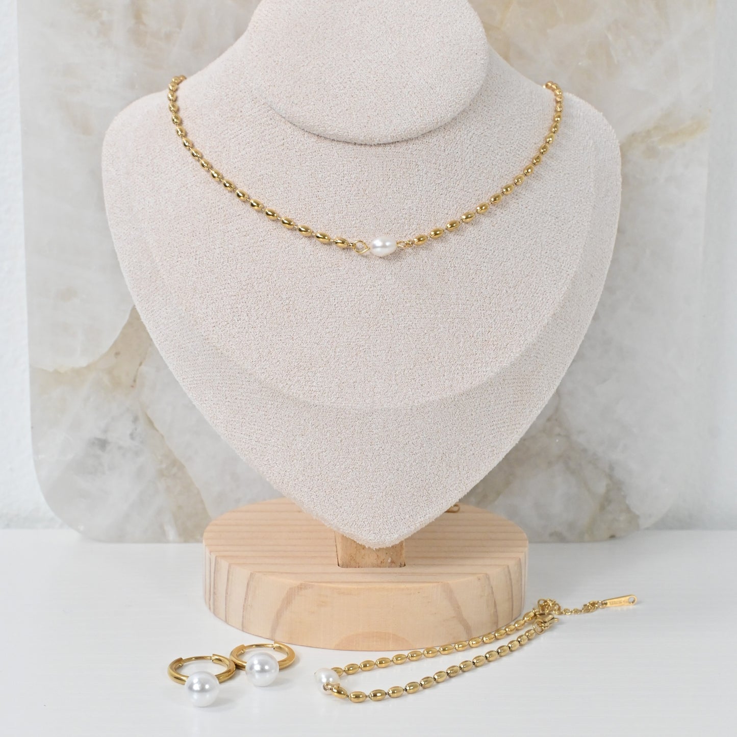 Set Bianca | Collar, Pulsera y Pantallas con Perla
