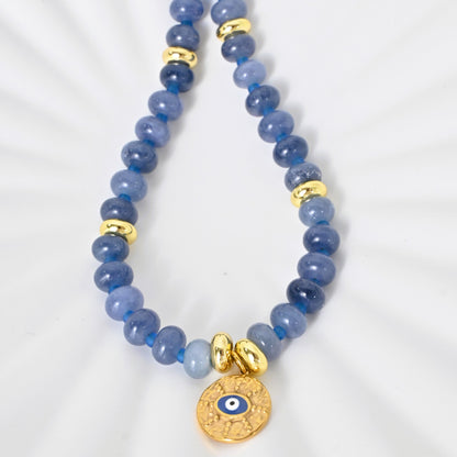 Collar Azura | Collar de Jade Natural Azul con Evil Eye