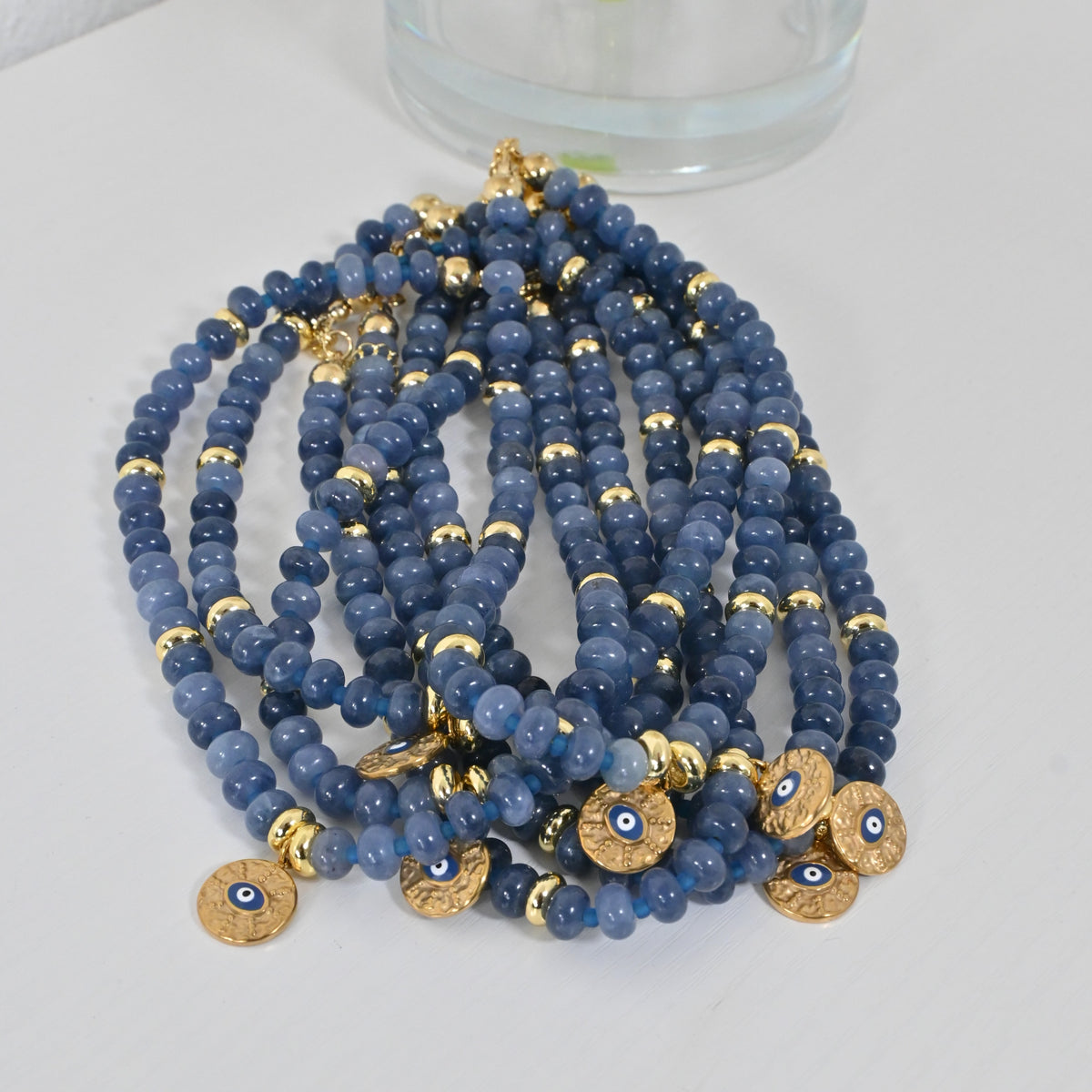 Collar Azura | Collar de Jade Natural Azul con Evil Eye