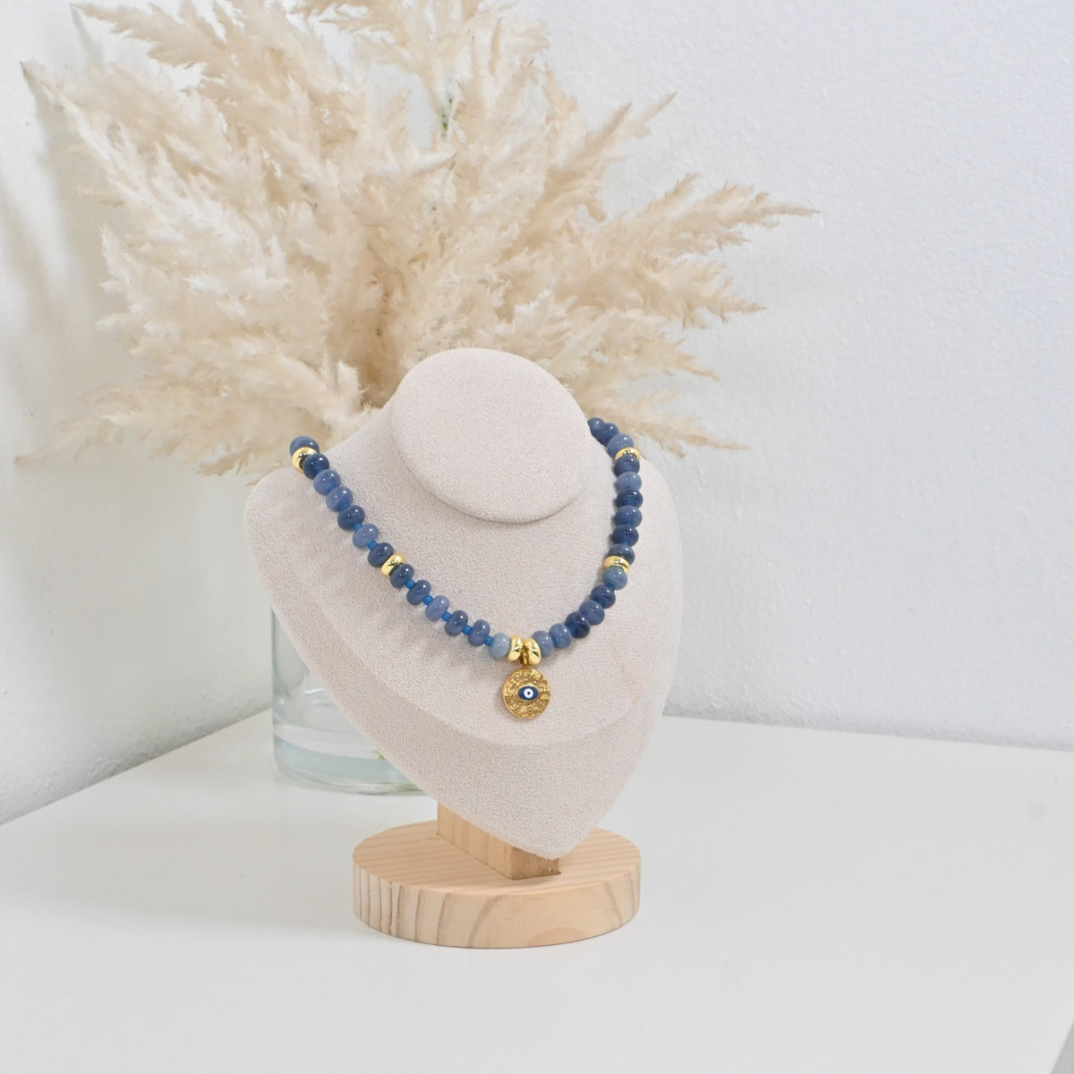 Collar Azura | Collar de Jade Natural Azul con Evil Eye