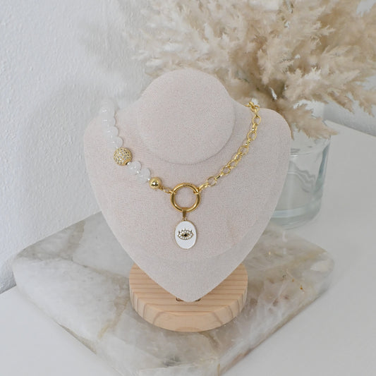 Collar Bianca | Collar de Jade Blanco con Evil Eye