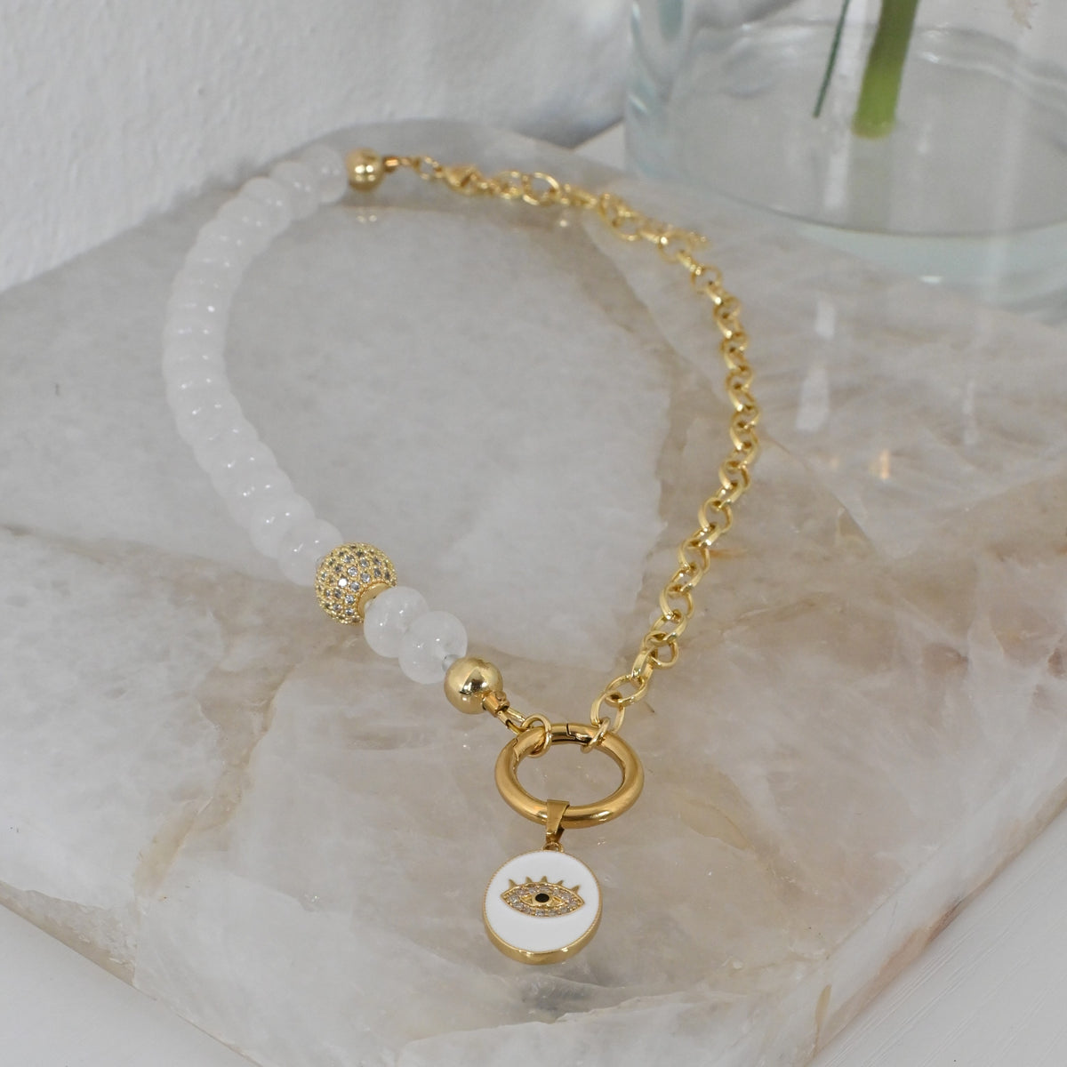 Collar Bianca | Collar de Jade Blanco con Evil Eye