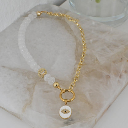 Collar Bianca | Collar de Jade Blanco con Evil Eye